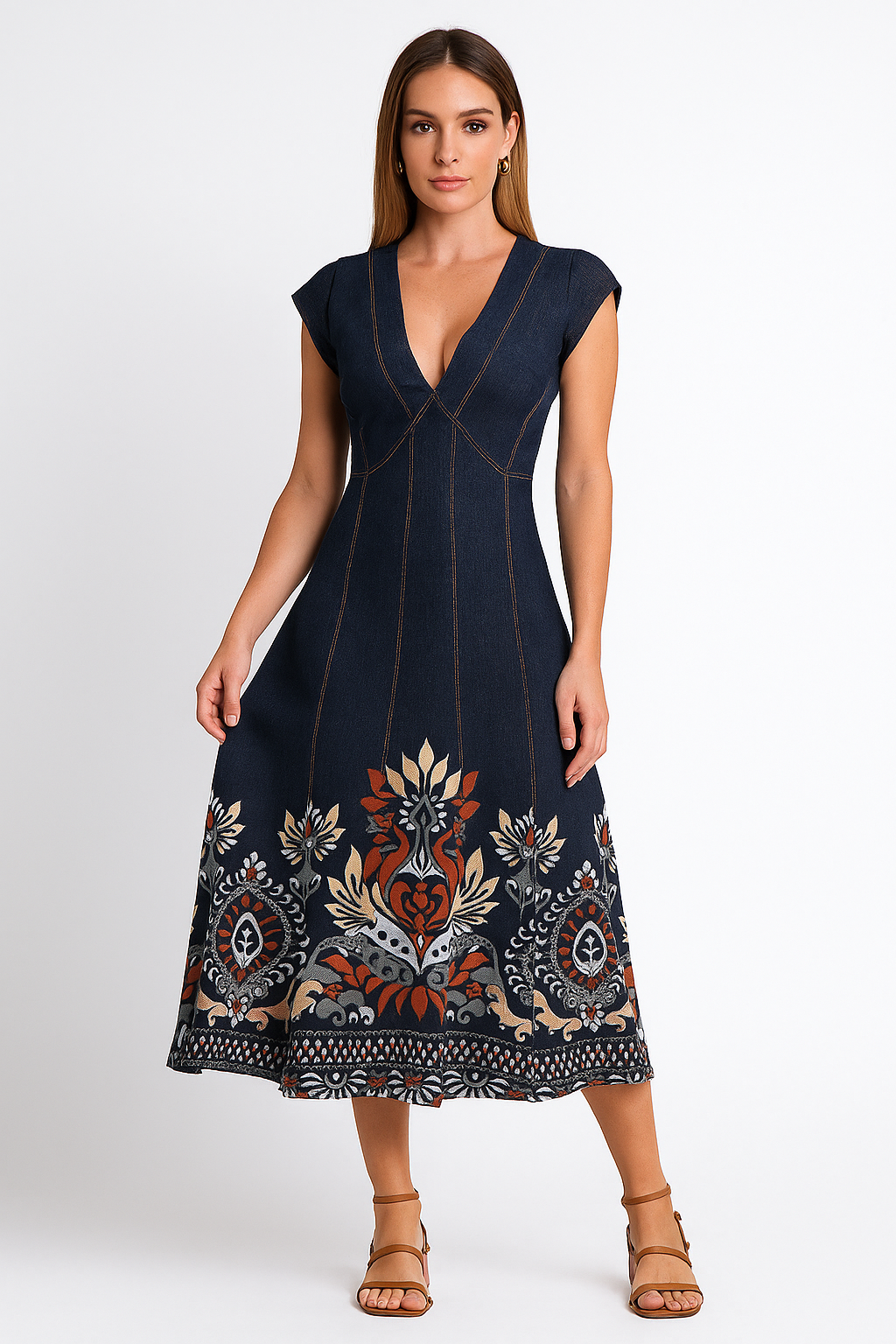 VESTIDO MANGA CURTA LINHO ESTAMPADA FIJI™