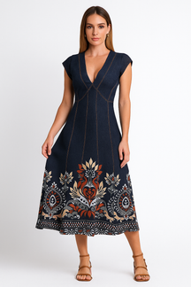 VESTIDO MANGA CURTA LINHO ESTAMPADA FIJI™