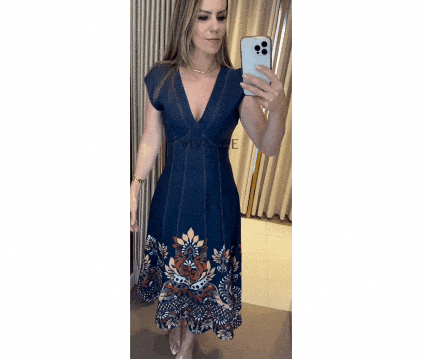 VESTIDO MANGA CURTA LINHO ESTAMPADA FIJI™