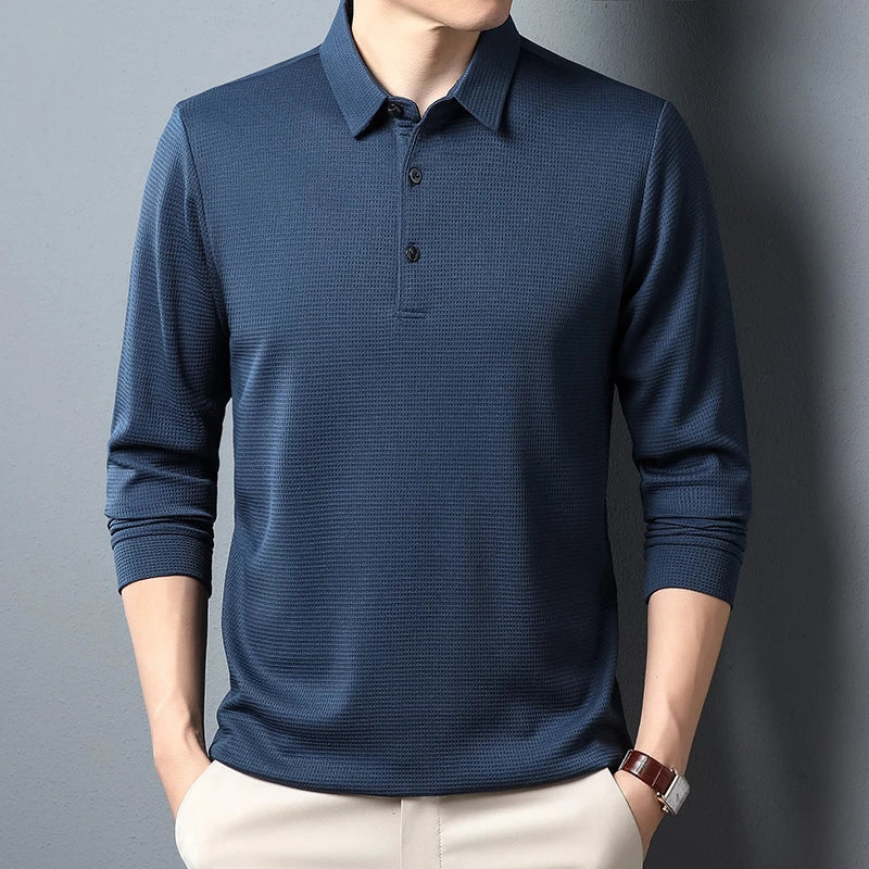 Camisa Polo Comprida Vanguard Sofisticada (Você Ganha Um Relógio Com Pulseira de Aço Inoxidável de Brinde)