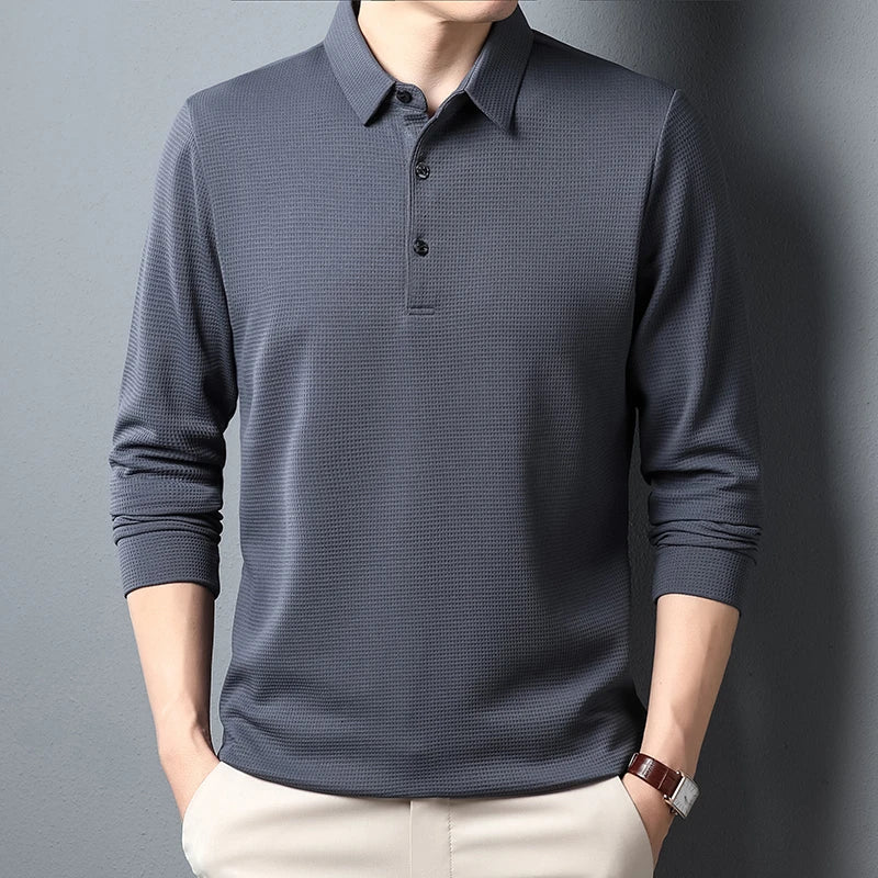 Camisa Polo Comprida Vanguard Sofisticada (Você Ganha Um Relógio Com Pulseira de Aço Inoxidável de Brinde)