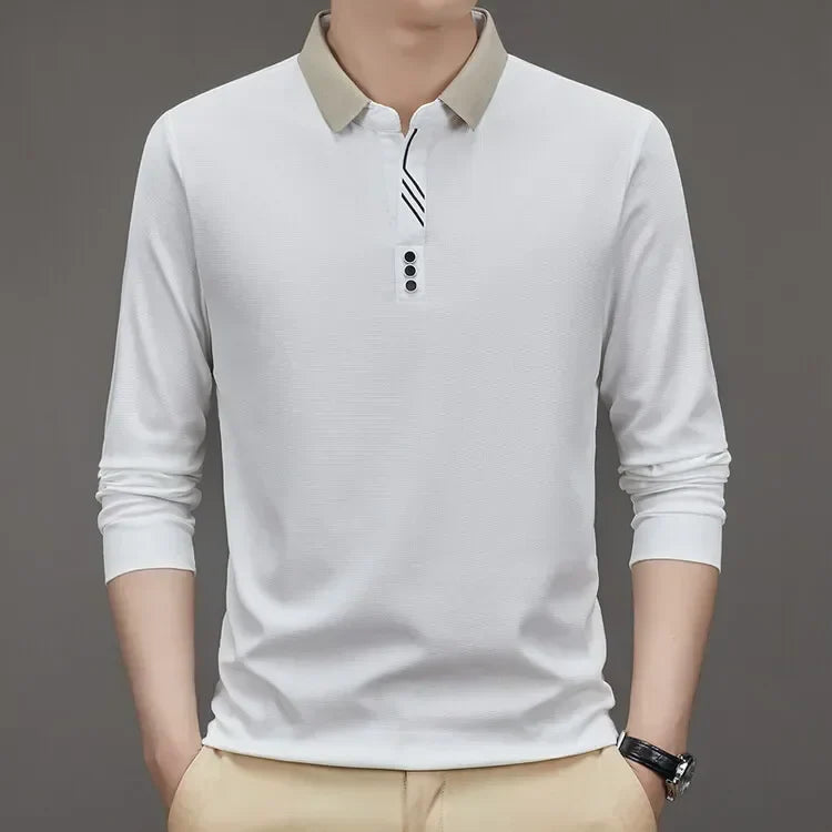 Camisa Comprida Polo John Karlo Minimalista & Gola Sofisticada (Você Ganha Um Relógio De Luxo Quartzo Deyros de Brinde)