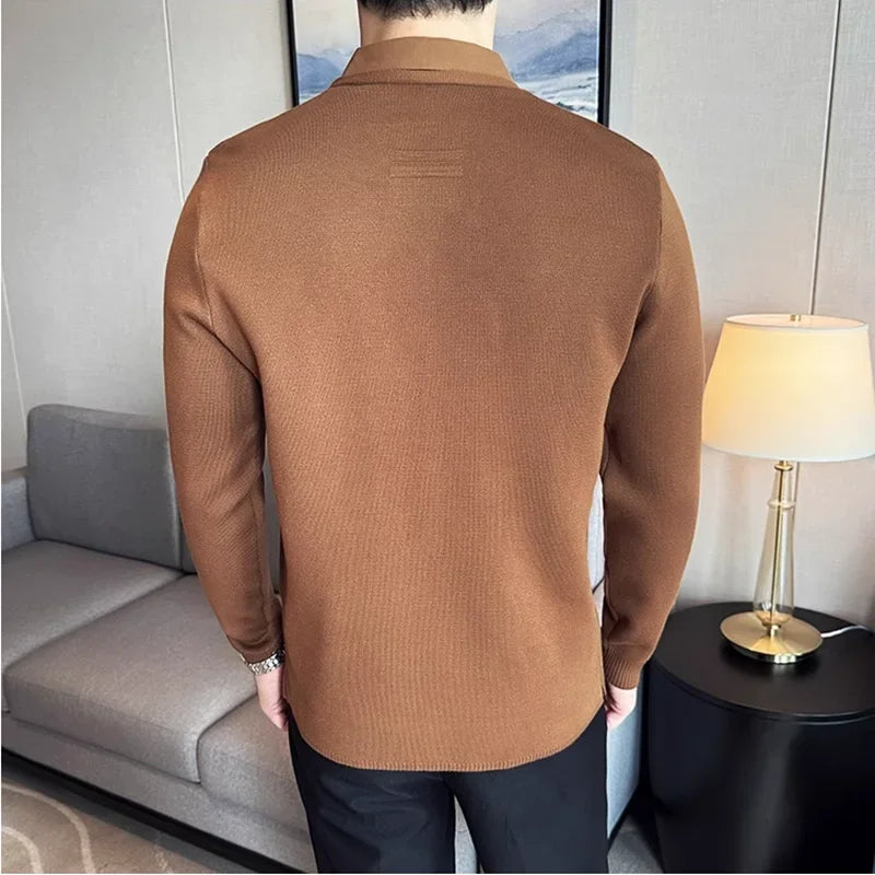 (KIT ÉLEGANCE SUPREME QUALITY A+)  CAMISA JOHN KARLO PREMIUM COM EFEITO CARDIGAN E DESIGN DE SOBREPOSIÇÃO + RELÓGIO DE LUXO Á PROVA D'ÁGUA MARCA CURREN ORIGINAL