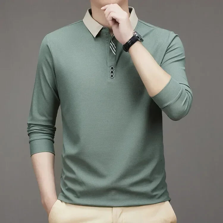 Camisa Comprida Polo John Karlo Minimalista & Gola Sofisticada (Você Ganha Um Relógio De Luxo Quartzo Deyros de Brinde)