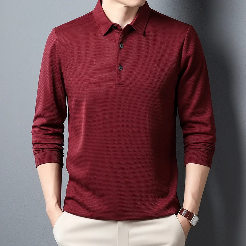 Camisa Polo Comprida Vanguard Sofisticada (Você Ganha Um Relógio Com Pulseira de Aço Inoxidável de Brinde)