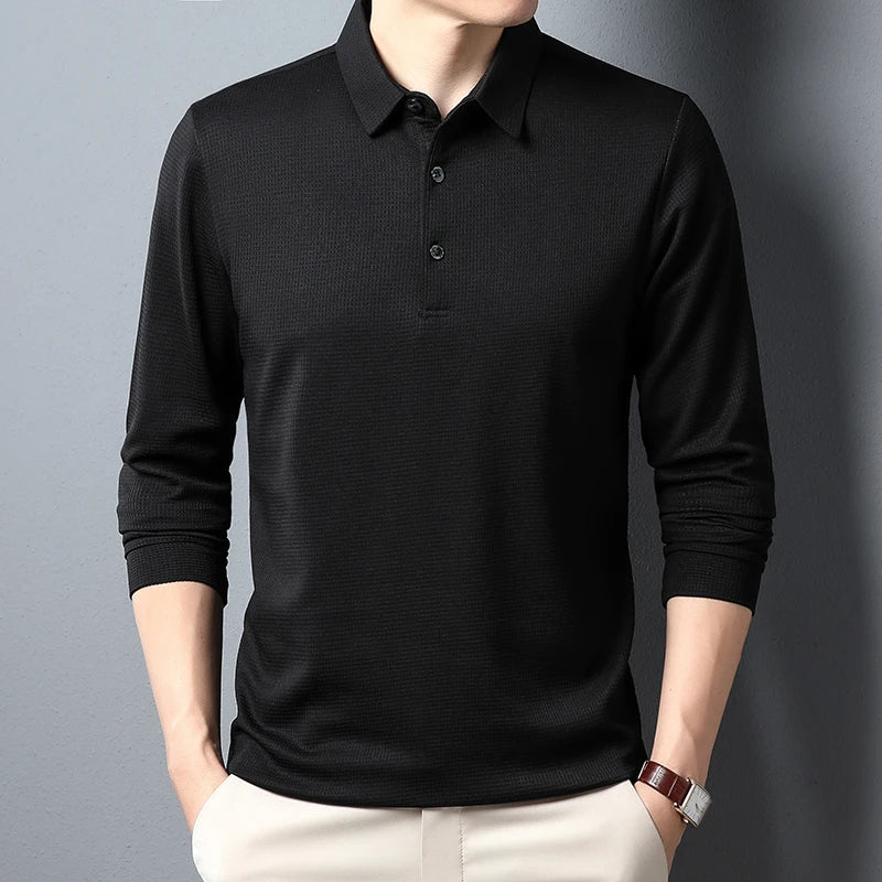 Camisa Polo Comprida Vanguard Sofisticada (Você Ganha Um Relógio Com Pulseira de Aço Inoxidável de Brinde)