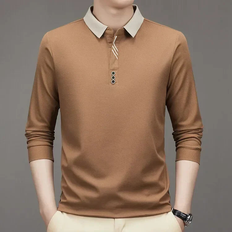 Camisa Comprida Polo John Karlo Minimalista & Gola Sofisticada (Você Ganha Um Relógio De Luxo Quartzo Deyros de Brinde)